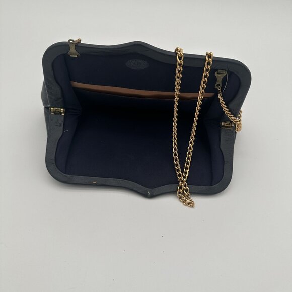 Vintage Black Leather Clutch Purse With Gold Chain Strap & Interior Pocket - Picture 5 of 5